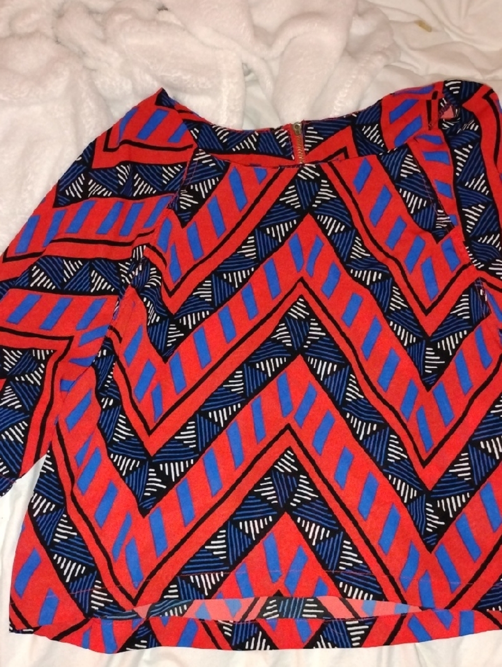 Bold Chevron Print Women's Top in Red & Blue
